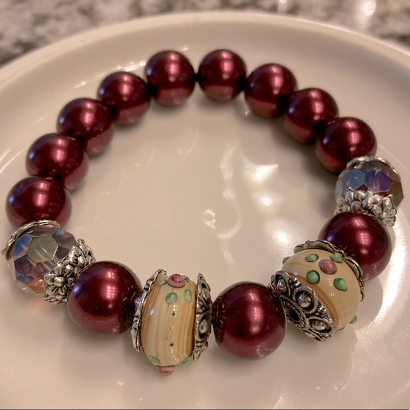 Faux Pearl, Crystal, & Bead Stretch Bracelet - Picture 1 of 5